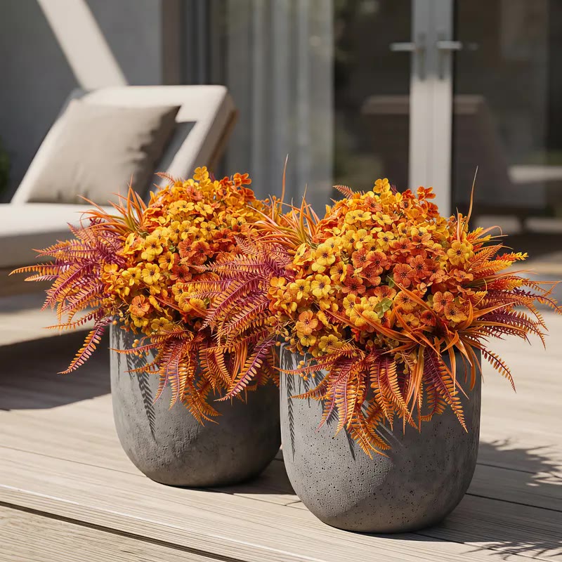 Orange and Yellow Faux Flower Bunches with Ferns - photo 3