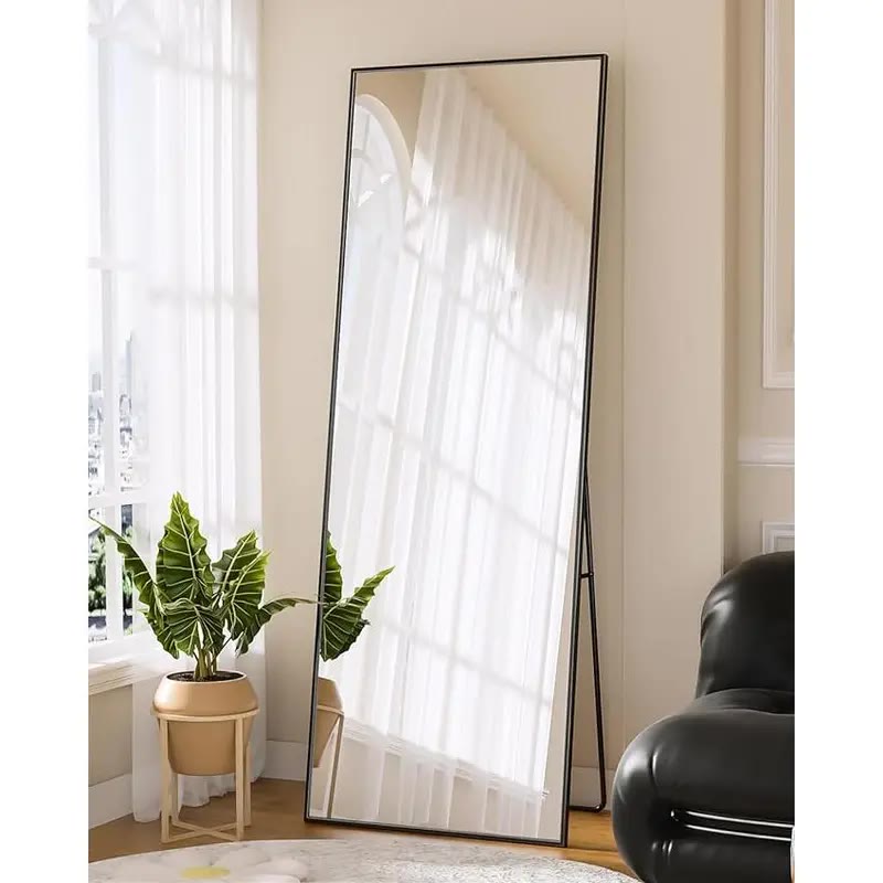 Tall Black Thin-Framed Rectangular Floor Mirror - photo 2