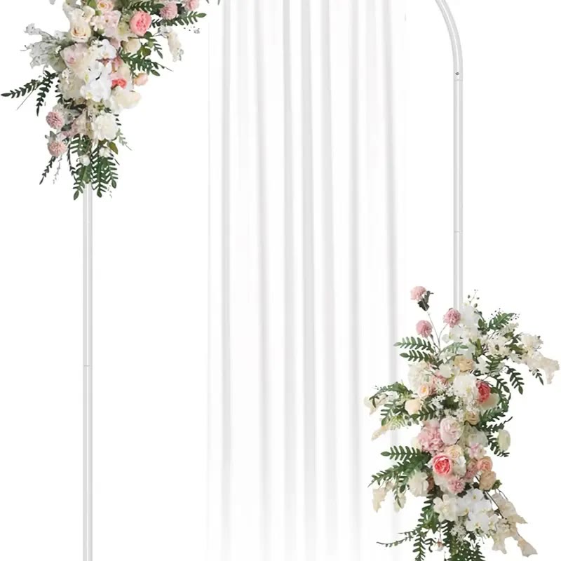 Gold Metal Arched Backdrop Stand with White Drape - photo 2