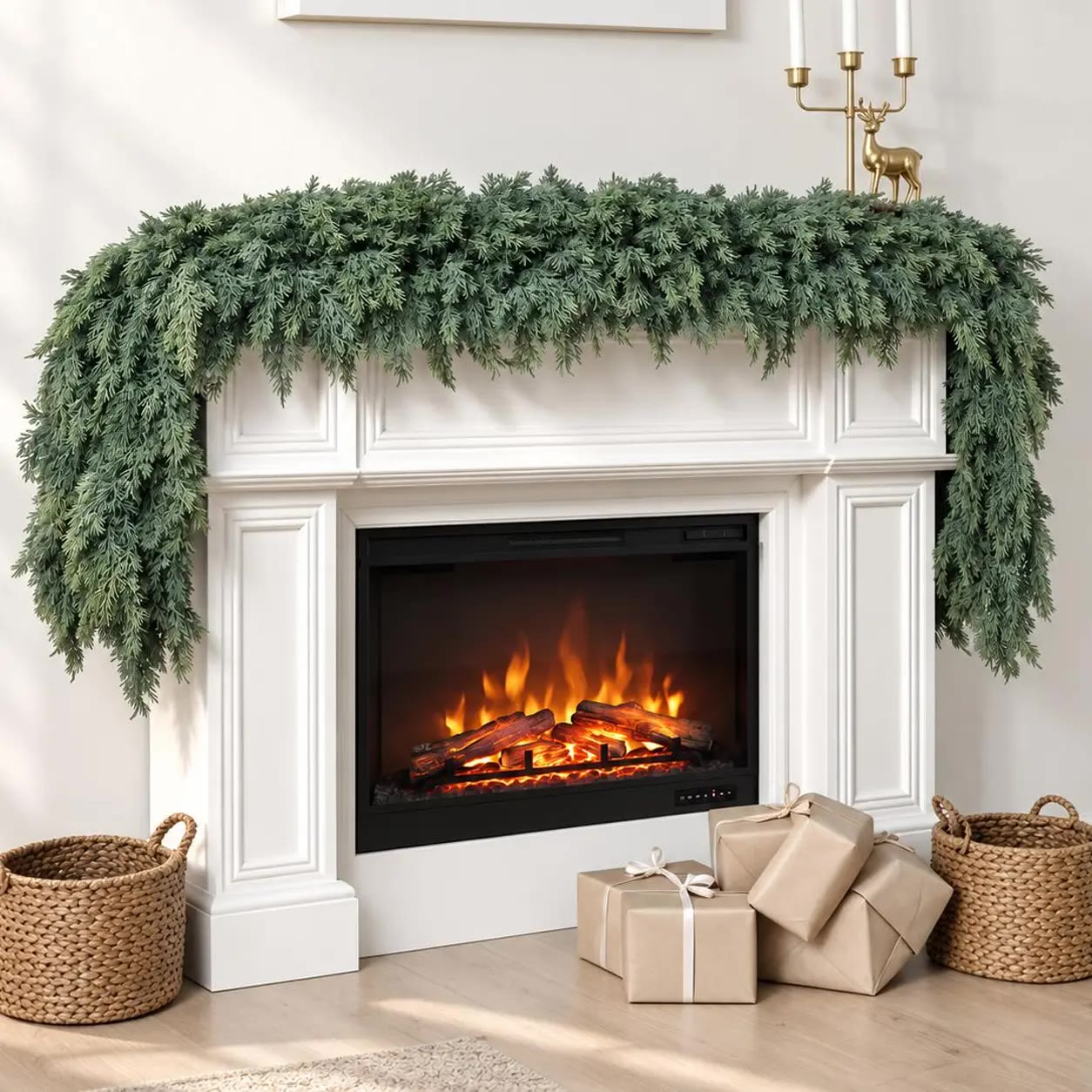 Green Artificial Cedar Garland for Mantels