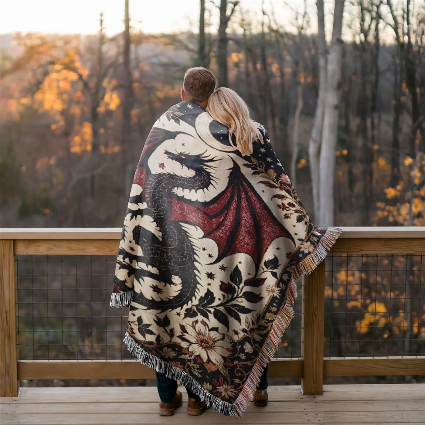 Woven Dragon Pattern Throw Blanket with Fringe - photo 3