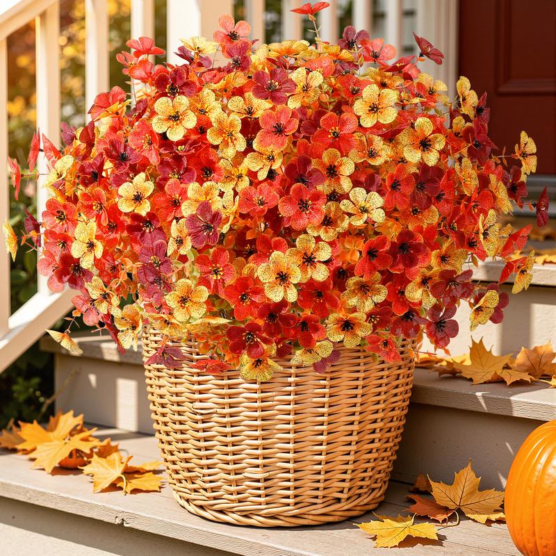 Orange and Red Faux Autumn Flowers in Woven Basket