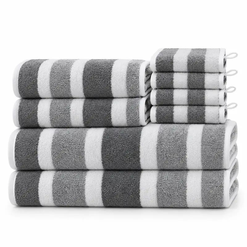 Grey and White Striped Terry Towel Set - photo 2