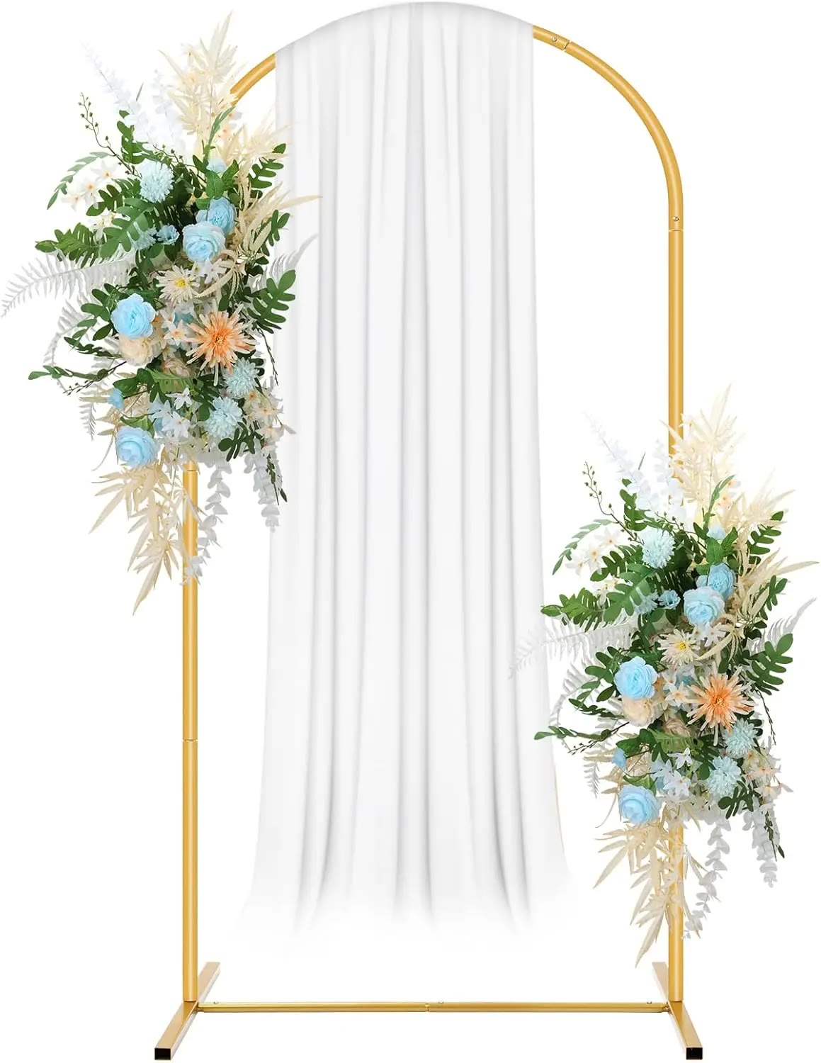 Gold Metal Arched Backdrop Stand with White Drape