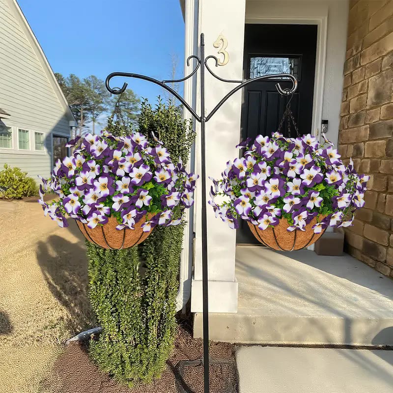 Pair of Hanging Baskets with Purple Artificial Flowers - photo 3