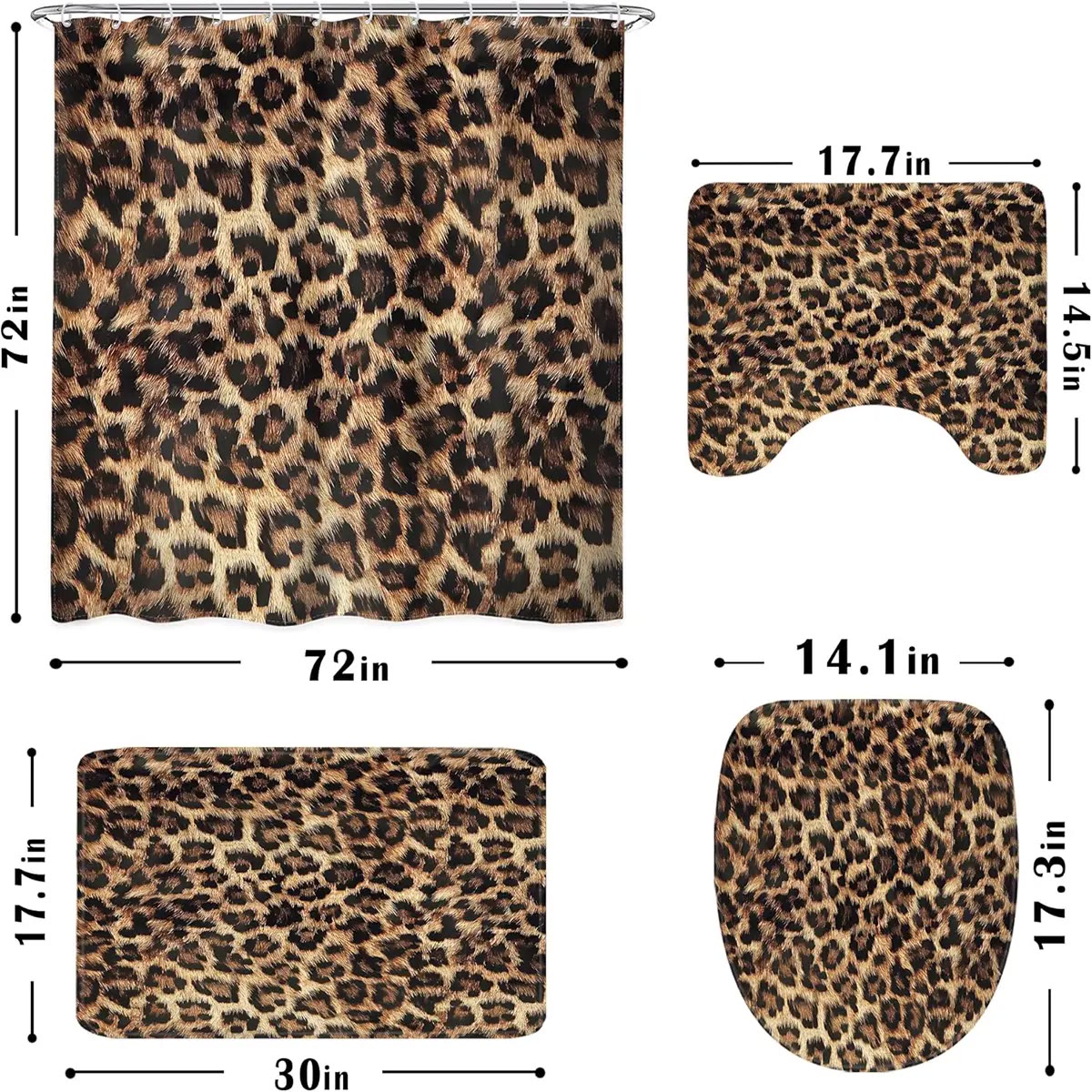 Leopard Print Fabric Shower Curtain with Hooks - photo 4