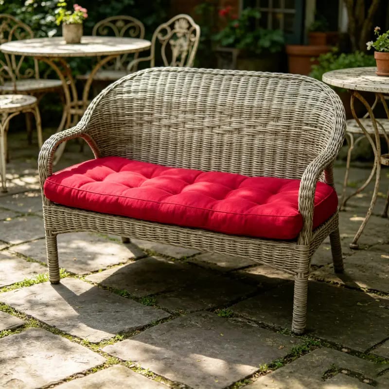 Red Tufted Long Cushion for Wicker Bench - photo 2