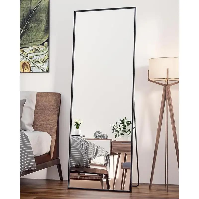 Tall Black Thin-Framed Rectangular Floor Mirror - photo 4
