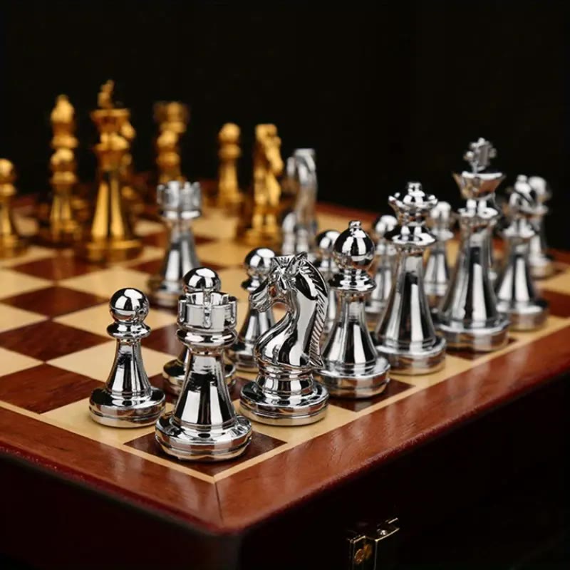 Folding Wooden Chess Set with Metal Pieces - photo 4