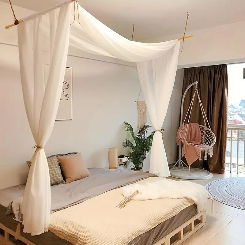 White Sheer Chiffon Four-Post Bed Canopy Drape - photo 2