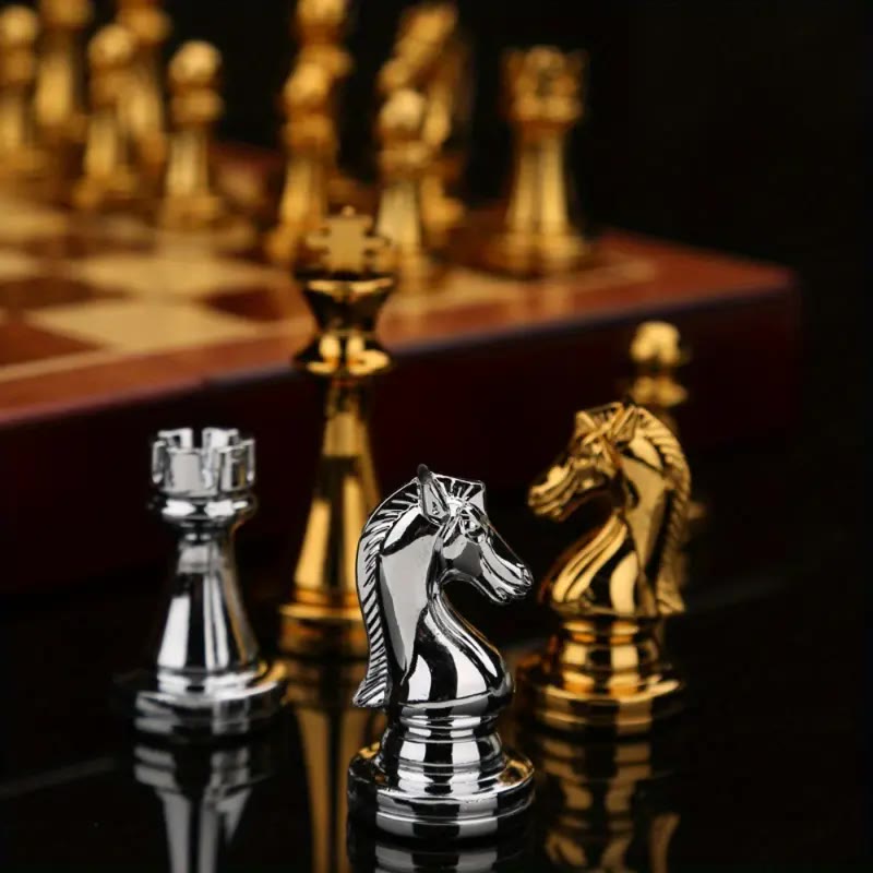 Folding Wooden Chess Set with Metal Pieces - photo 3