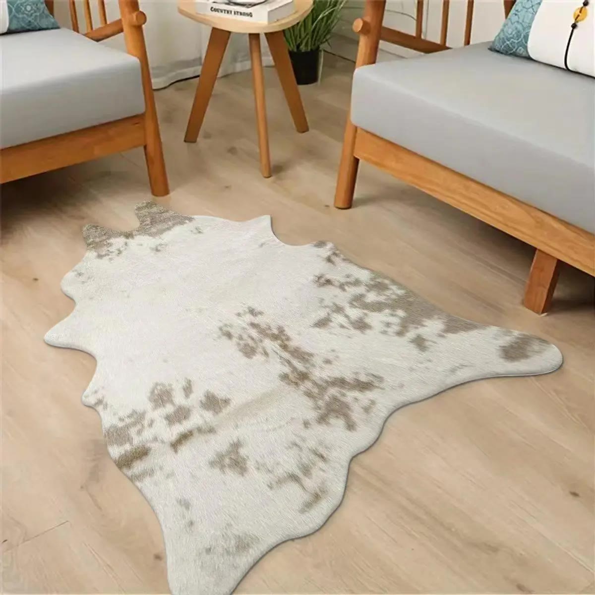 Brown Spotted Hide-Shaped Faux Fur Area Rug - photo 4