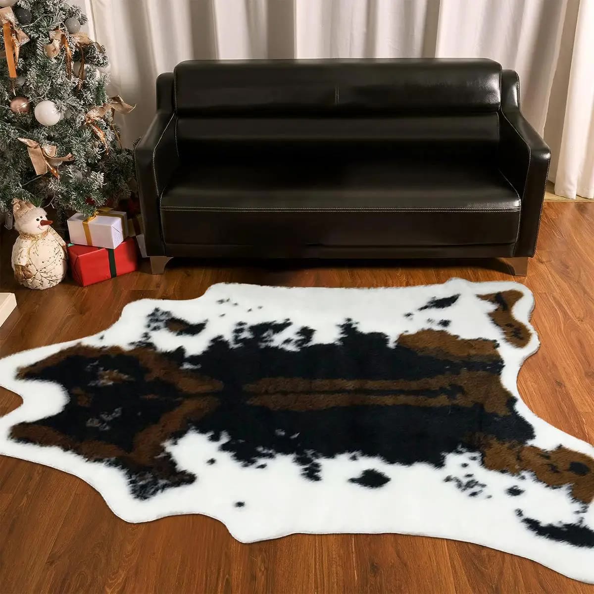 Brown Spotted Hide-Shaped Faux Fur Area Rug - photo 2