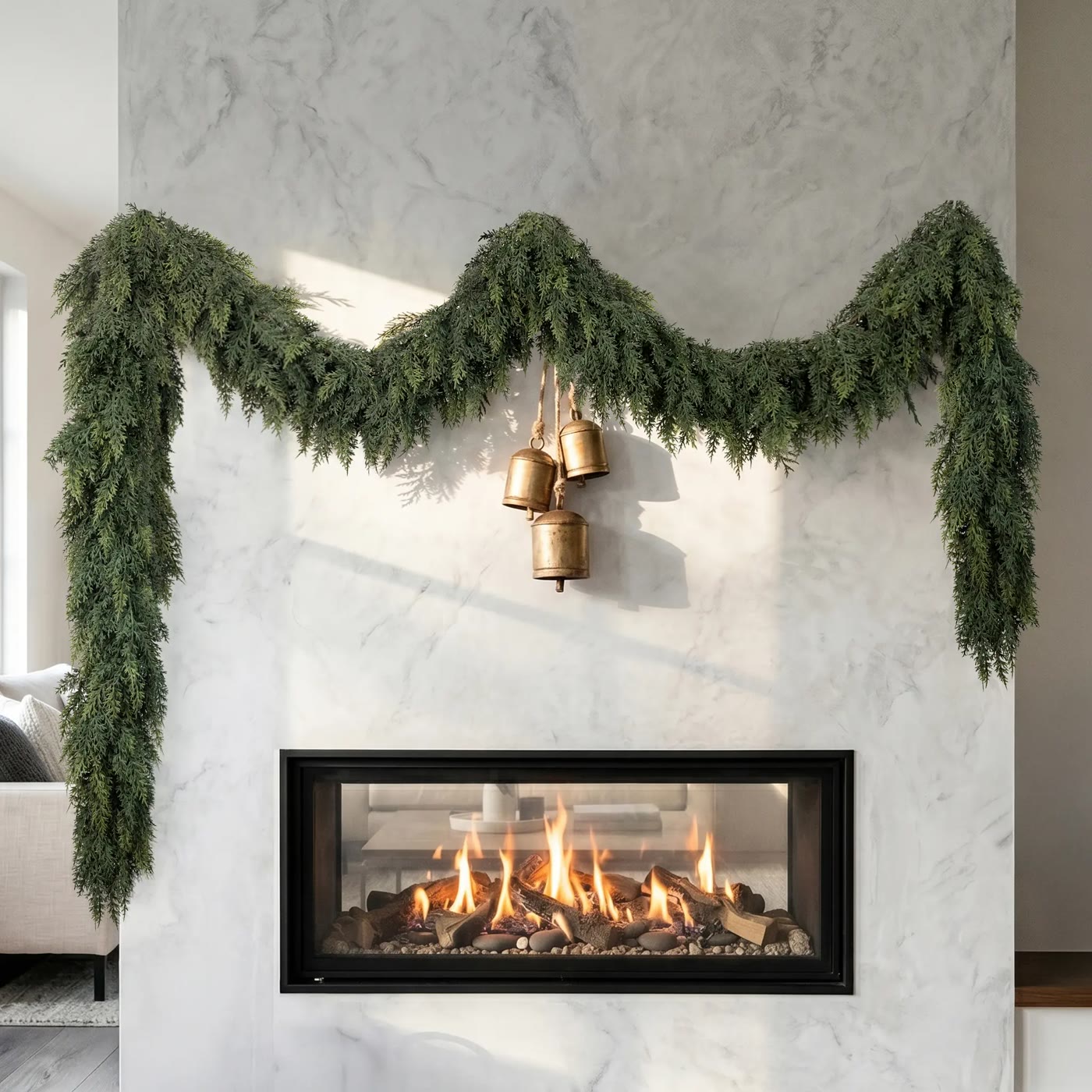 Long Faux Cedar Garland in Deep Green