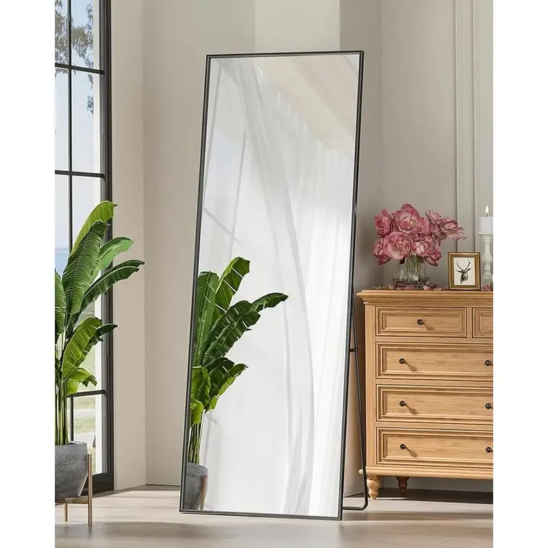 Tall Black Thin-Framed Rectangular Floor Mirror - photo 3