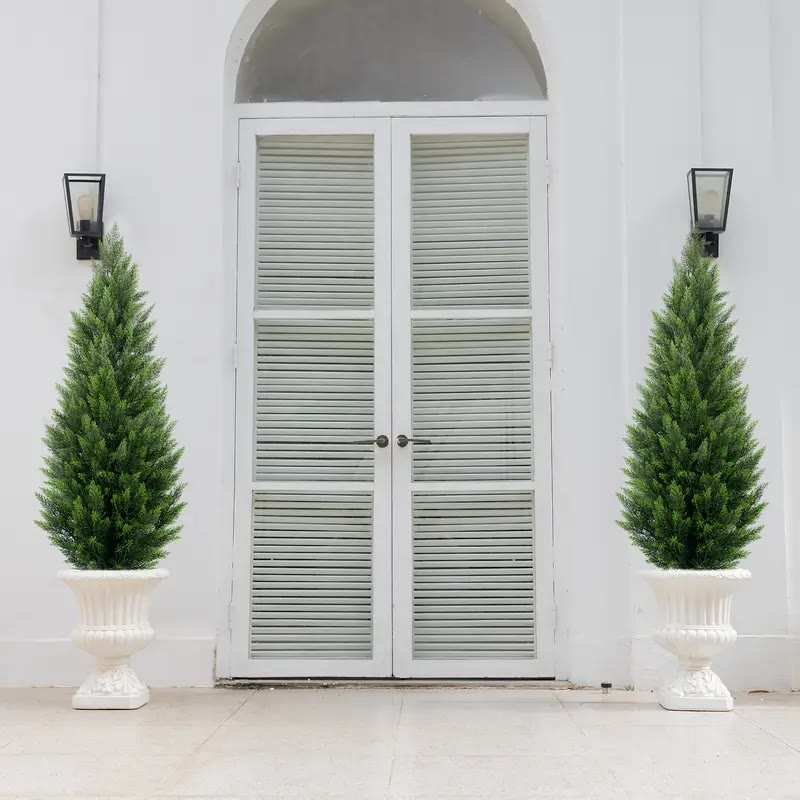 Pair of Artificial Cedar Trees in White Pots - photo 3