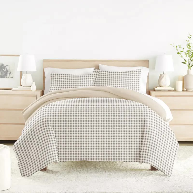 Gray and White Gingham Duvet Cover Set - photo 3