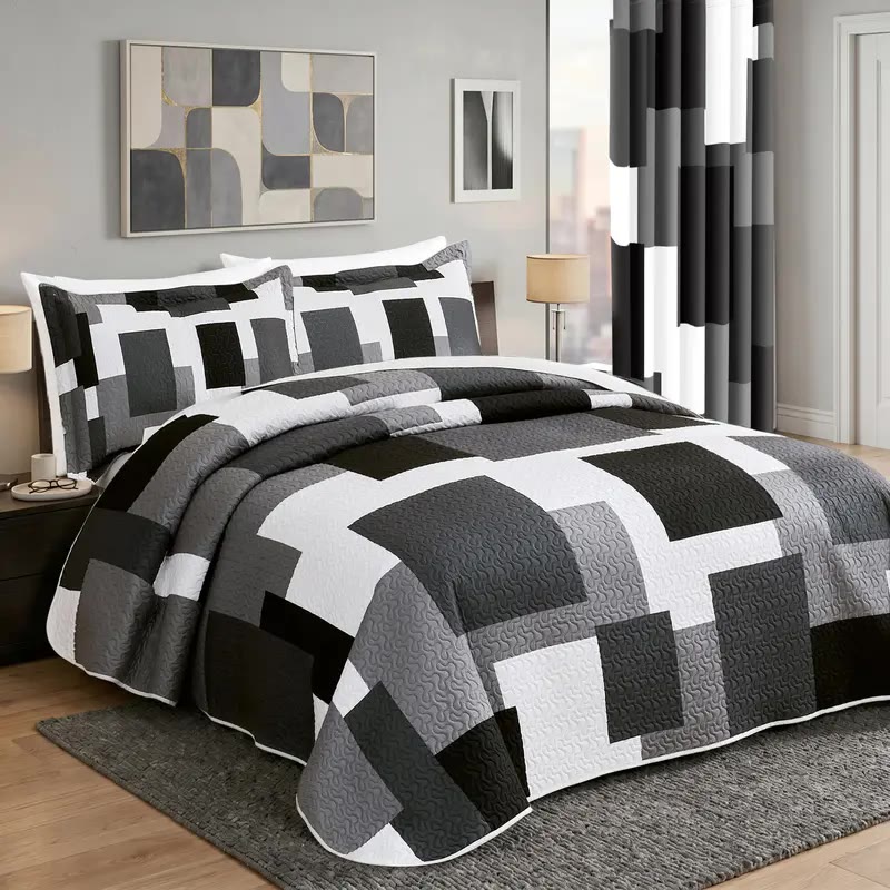 Black, Grey and White Block Pattern Quilt Set - photo 2