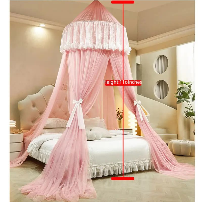 White Lace Dome Bed Canopy With Mesh Drape - photo 4