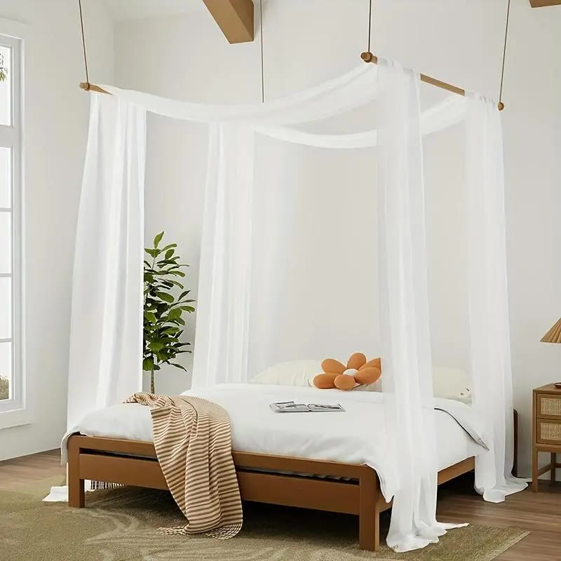 White Sheer Chiffon Four-Post Bed Canopy Drape - photo 3
