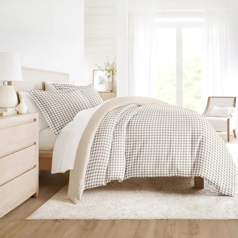Gray and White Gingham Duvet Cover Set - photo 4