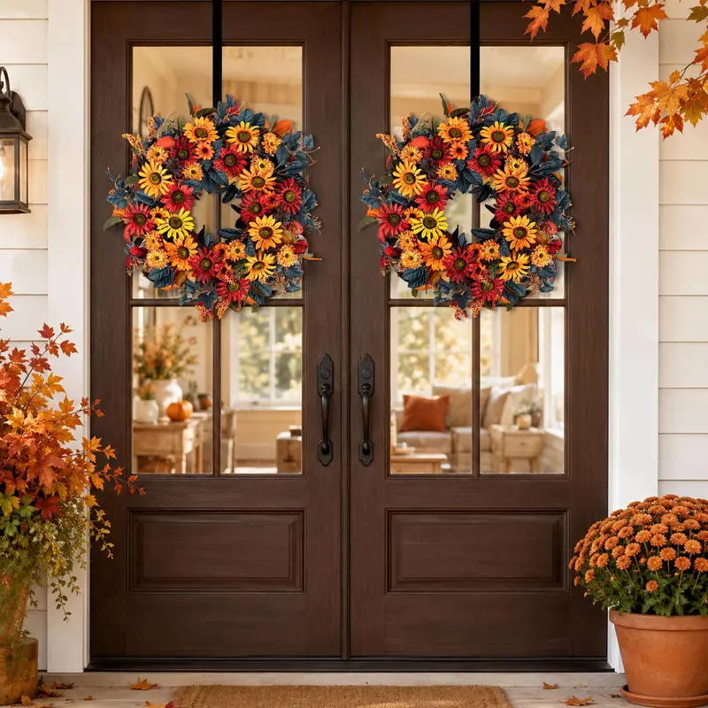 Autumn Sunflower and Berry Round Door Wreath - photo 2