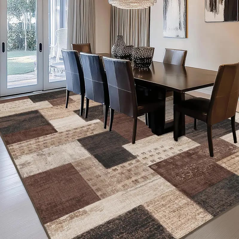Brown and Beige Patchwork Pattern Area Rug - photo 3
