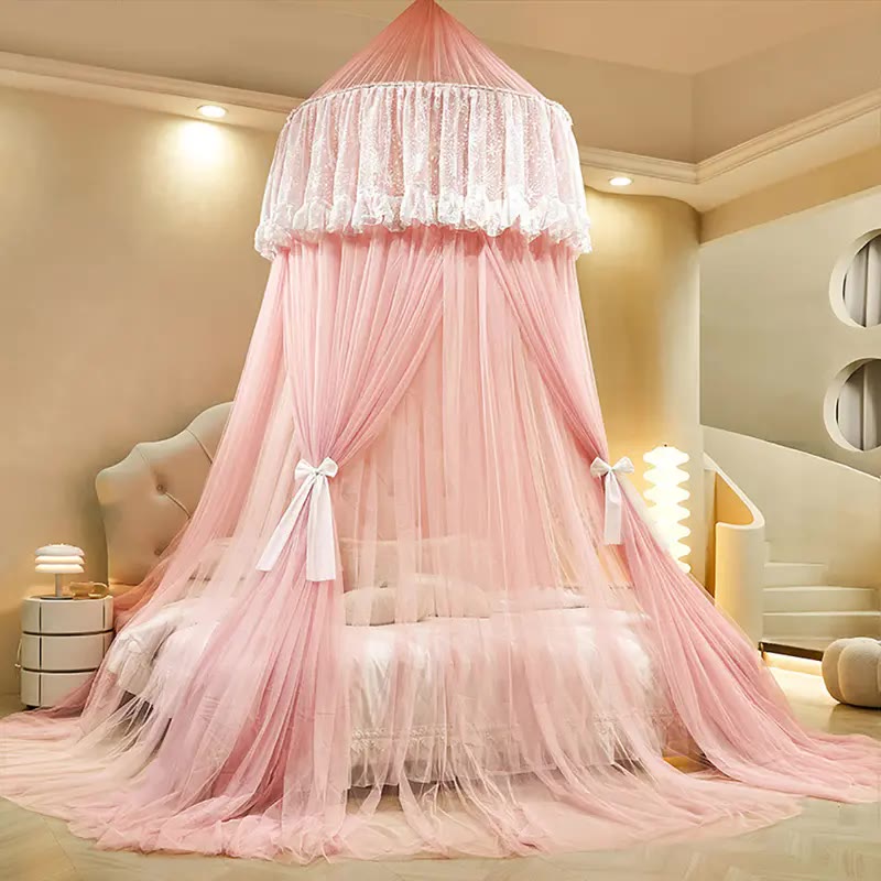 White Lace Dome Bed Canopy With Mesh Drape - photo 3