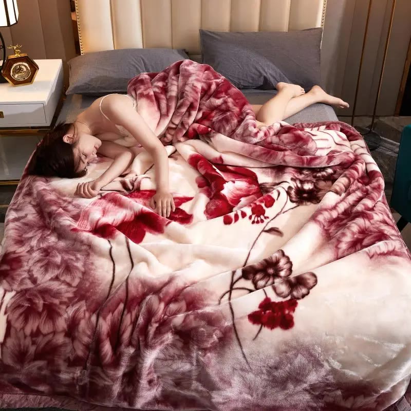 Thick Plush Blanket with Large Burgundy Floral Print - photo 2