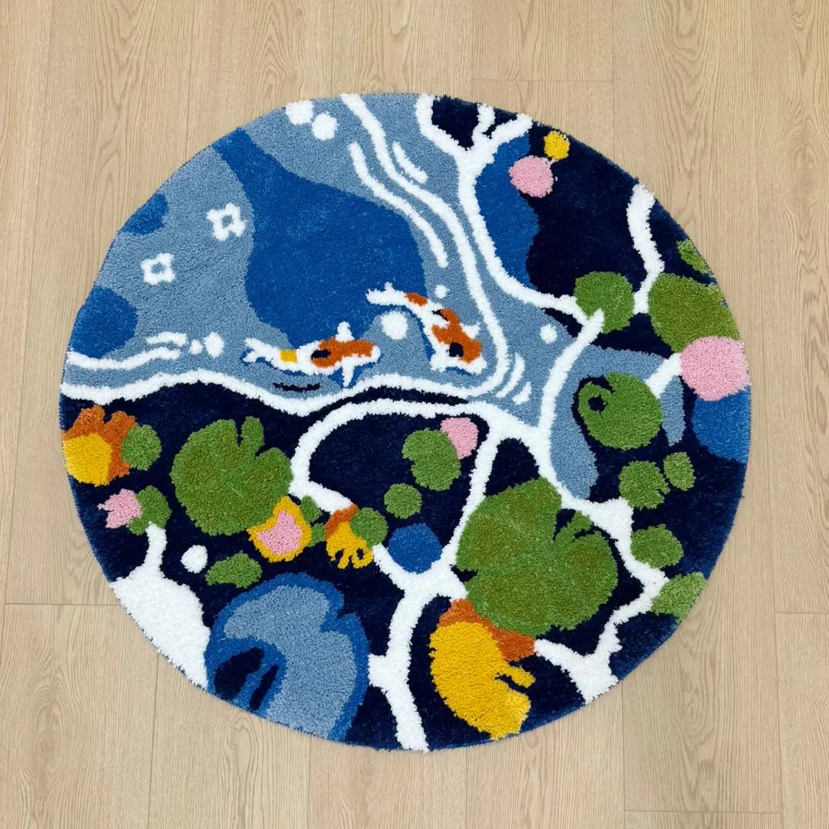Round Tufted Floor Rug with Koi and Lily Pads
