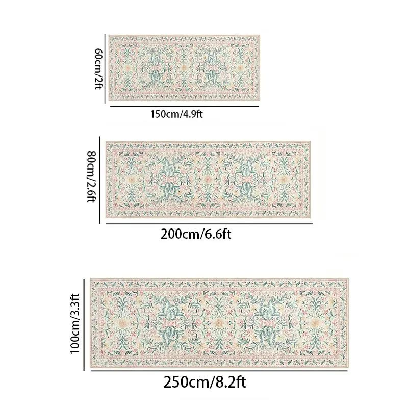 Cream Floral Runner Rug with Pink and Teal Pattern - photo 2