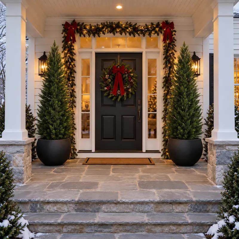 Pair of Artificial Cedar Trees in White Pots - photo 2