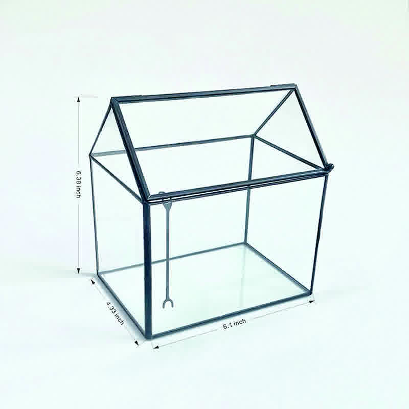 Black-Framed Glass House Terrarium with Hinged Lid - photo 2
