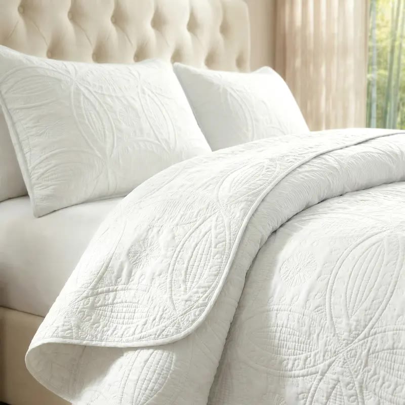 White Quilted Coverlet Set with Pillow Shams - photo 2