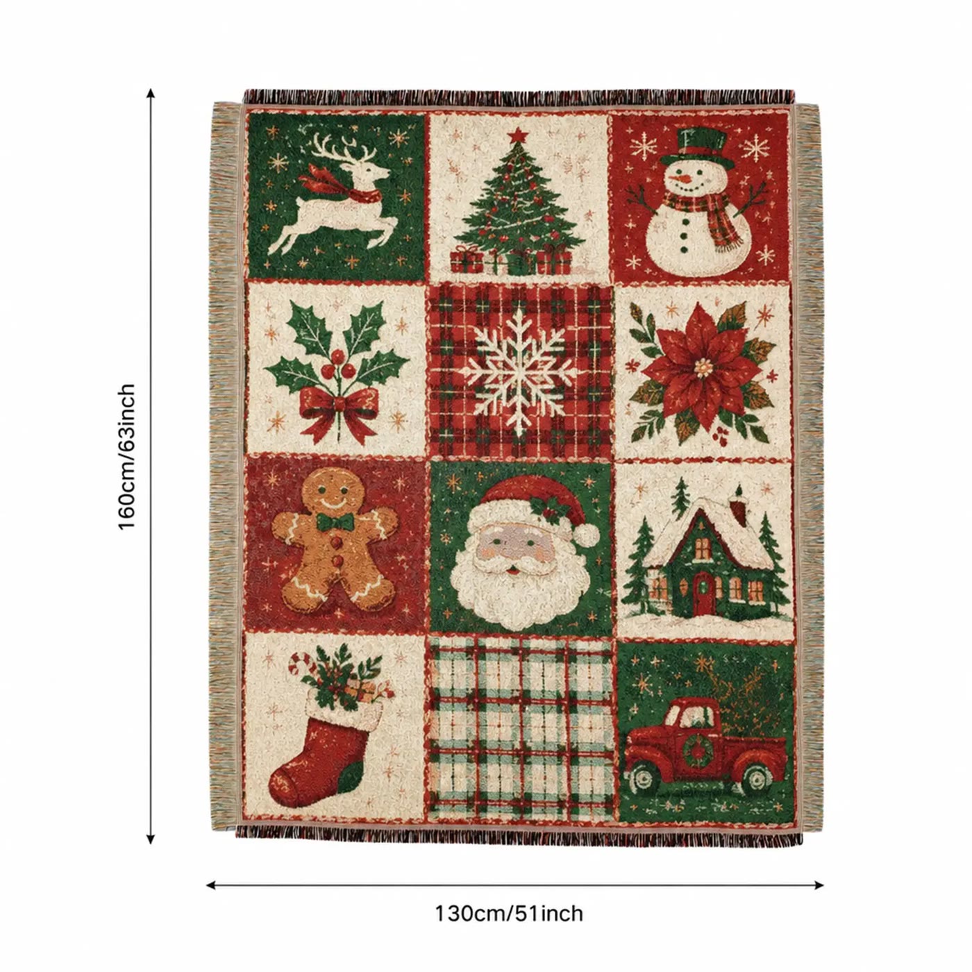 Woven Throw Blanket with Holiday Patchwork Squares - photo 2