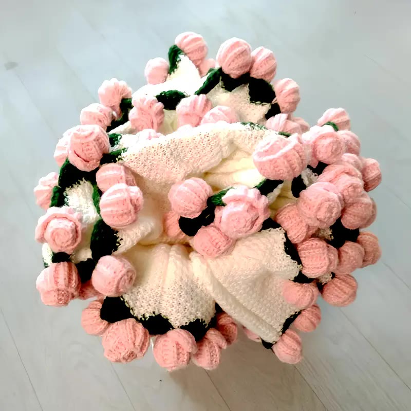 Cream Knit Throw With Pink Rose Edging - photo 3