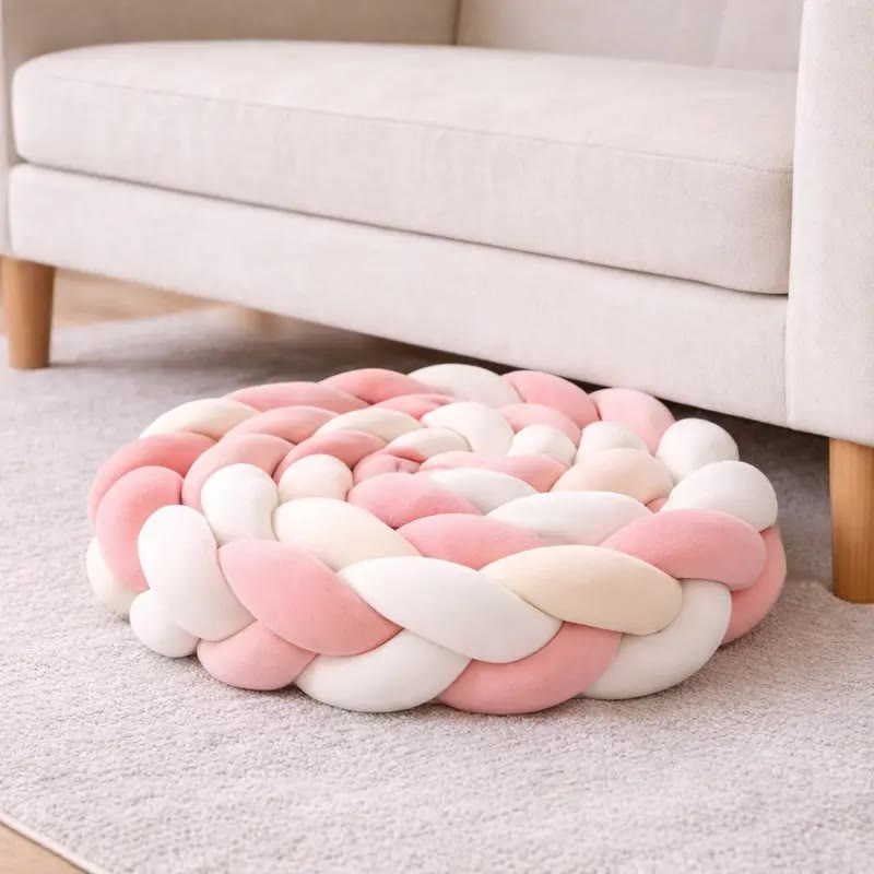 Round Pink Braided Knot Floor Cushion - photo 2