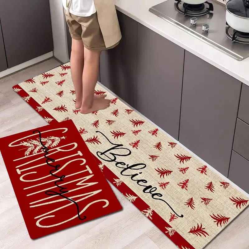 Red and Beige Tree Print Kitchen Floor Mats - photo 4