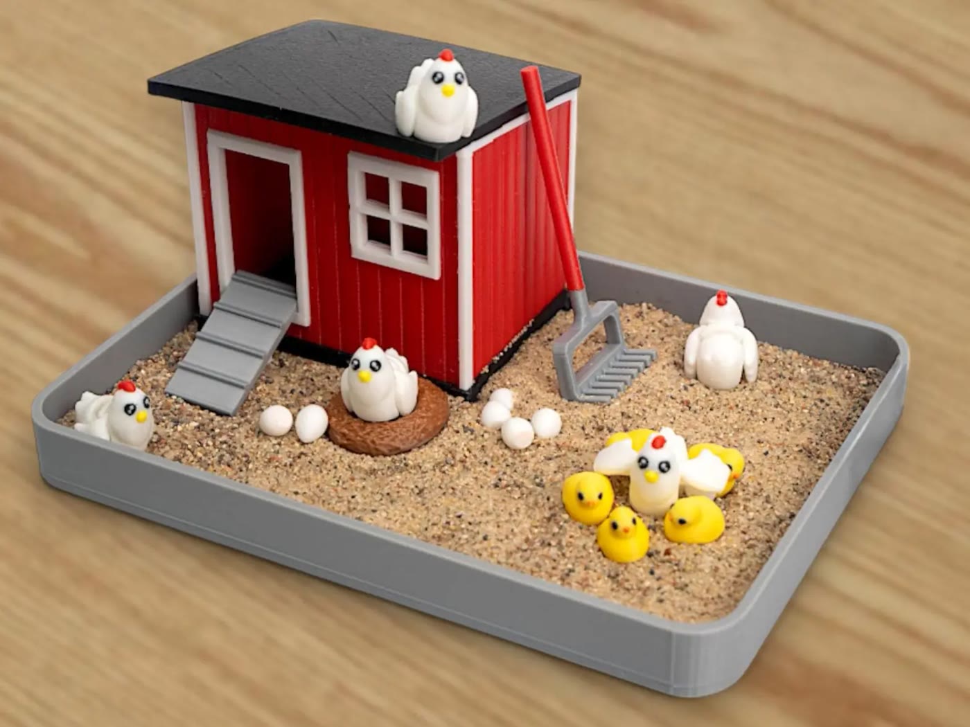Miniature Chicken Coop Sand Tray Desk Set