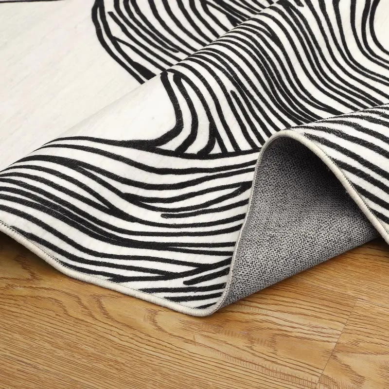 Cream Area Rug with Black Wavy Line Pattern - photo 4
