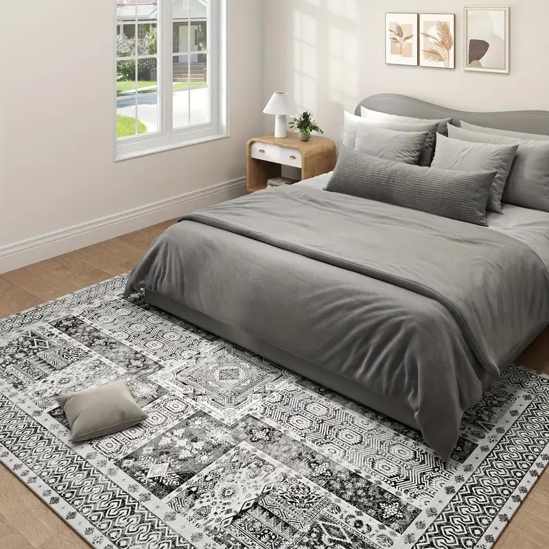 Faded Brown Patterned Area Rug with Fringe-Free Edge - photo 3