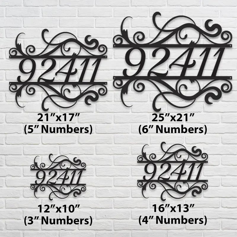 Black Metal Scroll House Number Sign - photo 2