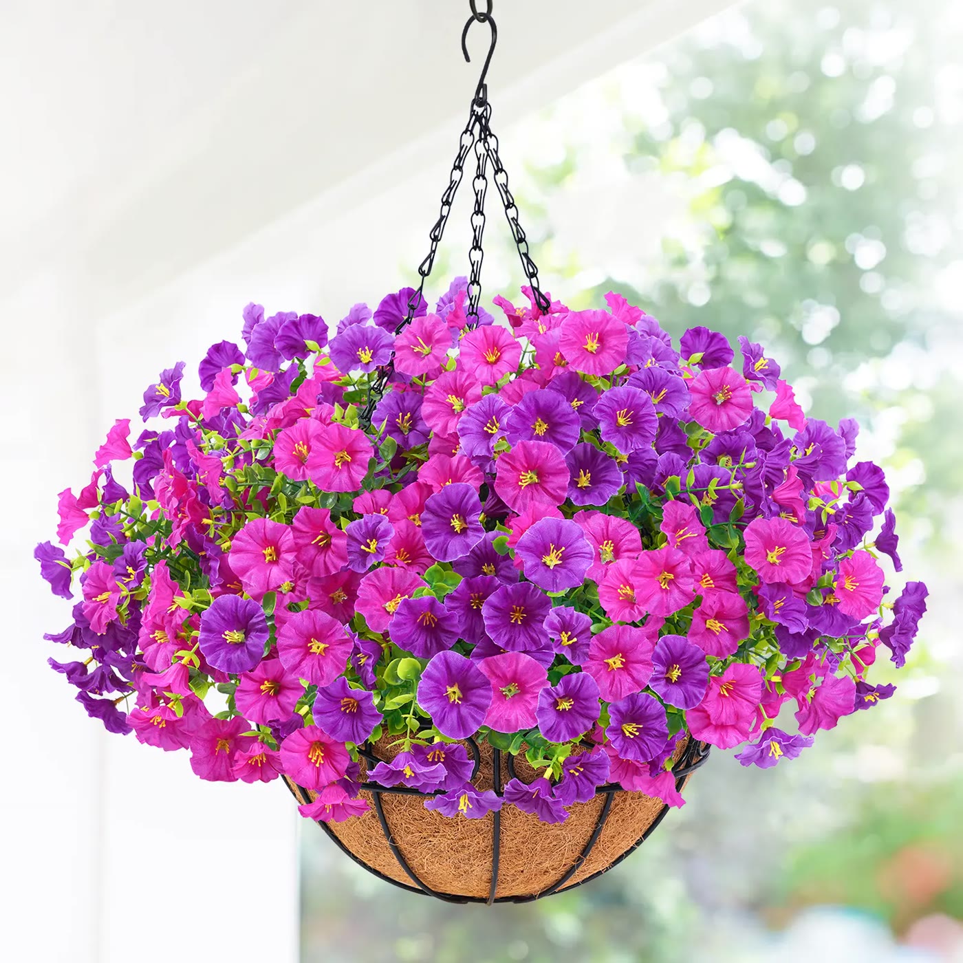 Artificial Purple and Pink Flower Hanging Basket