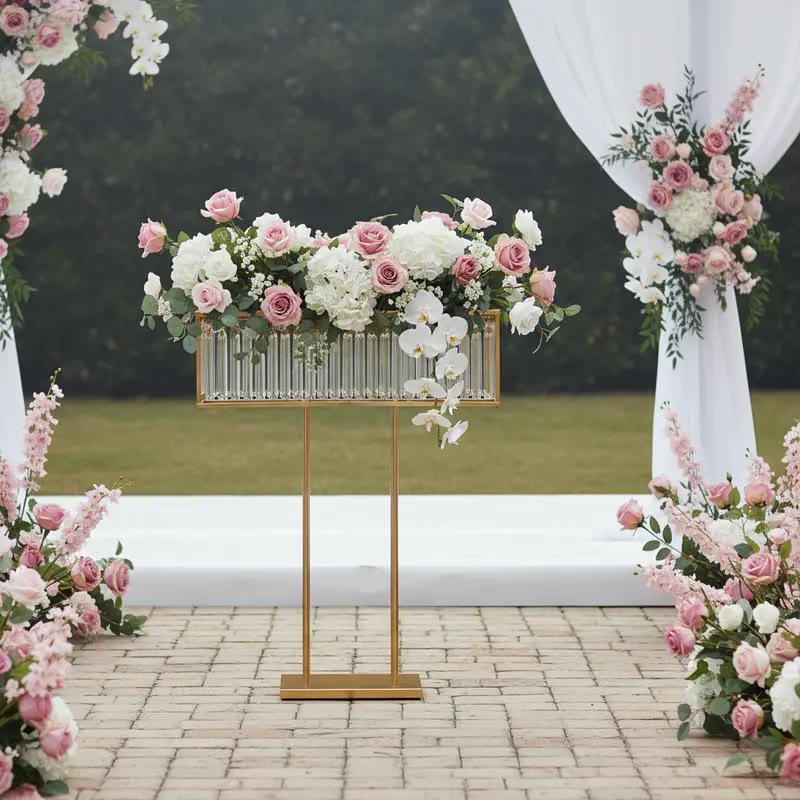 Gold Metal Rectangular Flower Stand with Glass Top - photo 3
