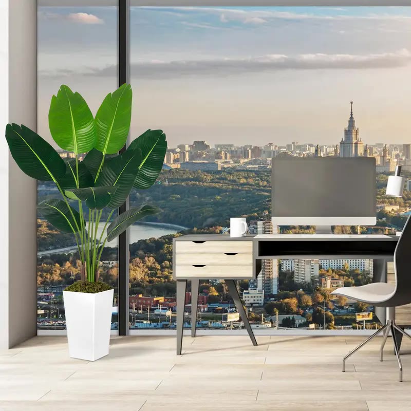 Artificial Tall Leafy Plant In White Square Pot - photo 2