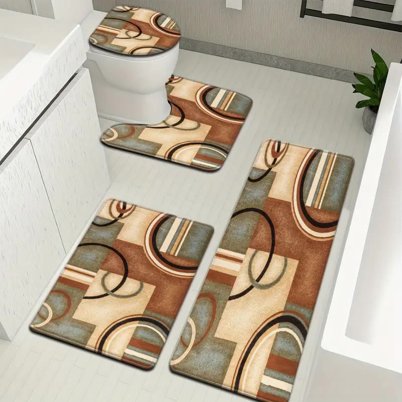 Three-Piece Geometric Pattern Bathroom Mat Set - photo 4