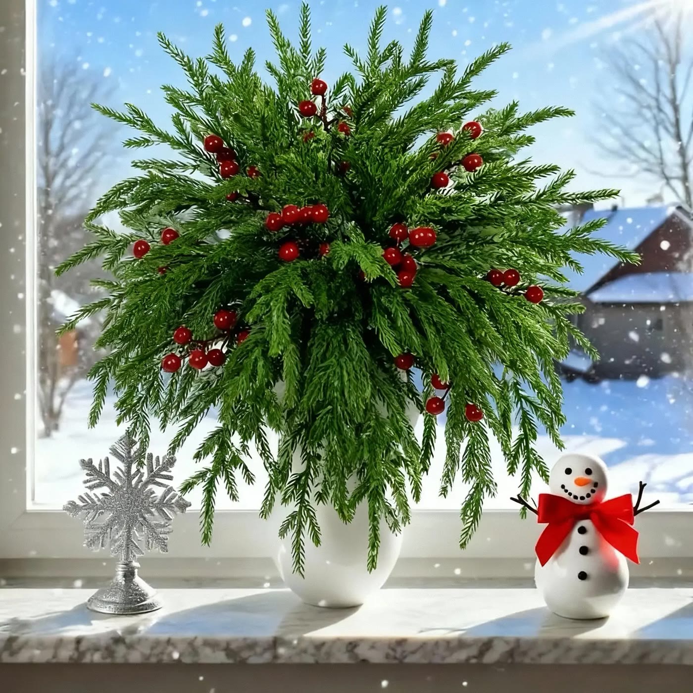 Faux Evergreen Branch Bunch with Red Berries - photo 3