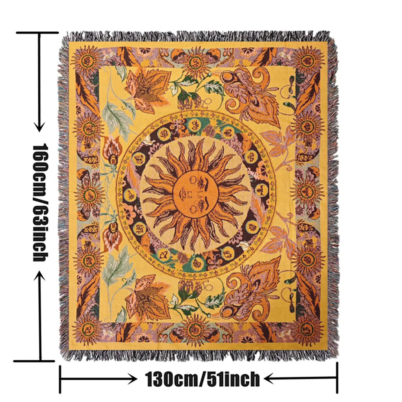 Woven Sun Pattern Fringed Throw Blanket in Gold - photo 2