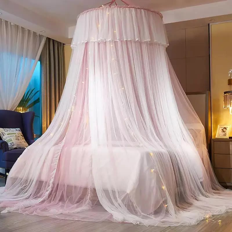 White Double-Layer Ruffle Bed Canopy Netting - photo 4