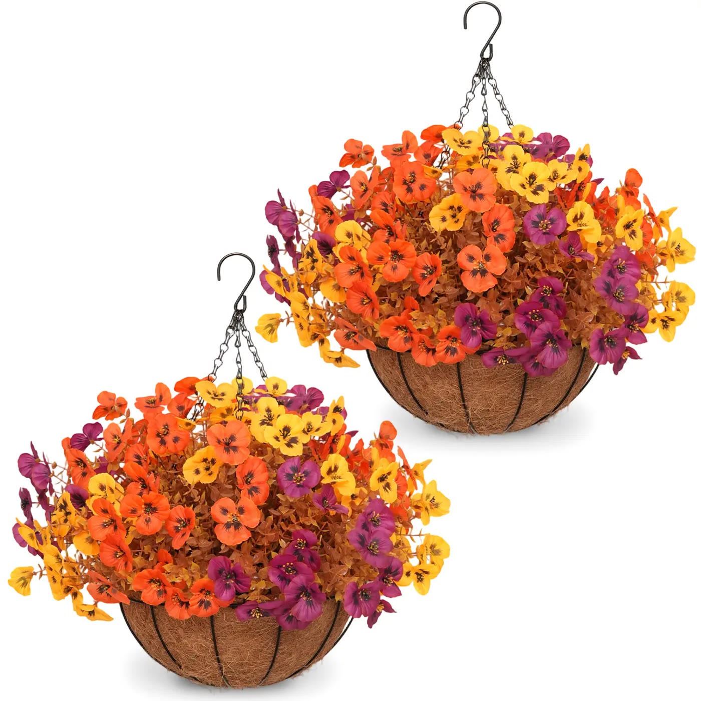 Pair of Hanging Baskets With Autumn Flowers